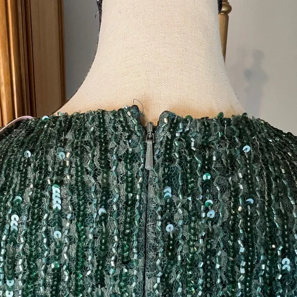 NEW Mac Duggal 93676 Bead Lace Long Sleeve Midi Dress Emerald Holiday Wicked - Picture 8 of 11
